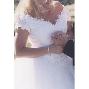Wedding Dress Ball‎ Gown Off Shoulder Vintage 90s White Tulle Layers Princess 6